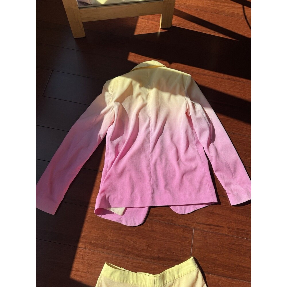 Topshop 2-Piece Ombre Pink/Yellow Chiffon Set Blazer Shorts Button US 2 - Picture 11 of 12